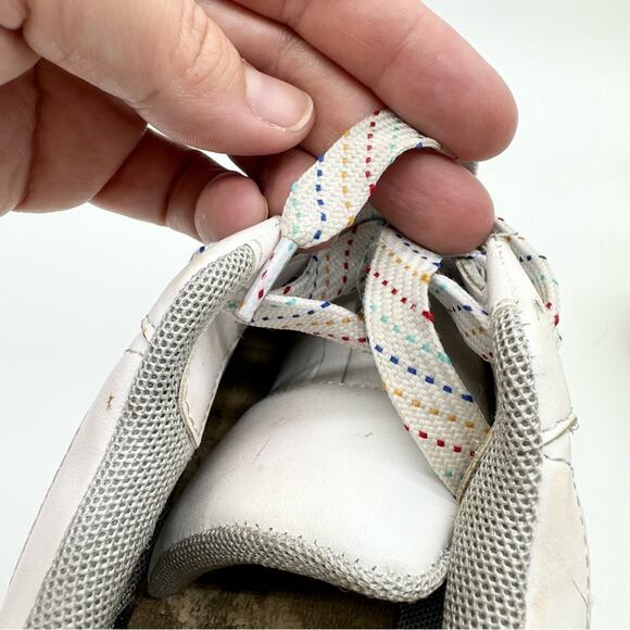 White & Metallic Rainbow Platform Lace Up Sneaker - Festival Pride Colorful Art - Picture 12 of 14